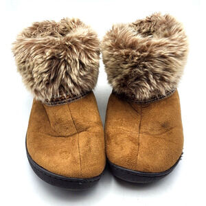 ISOTONER Faux Fur Trimmed Brown Leather Booties Womens 6.5-7